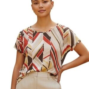 Chicos Top Womens‎ Size 2 Multi Color Abstract Print Short Sleeve Blouse